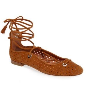 Halogen | Cognac Nella Suede Ghillie Lace Up Flat